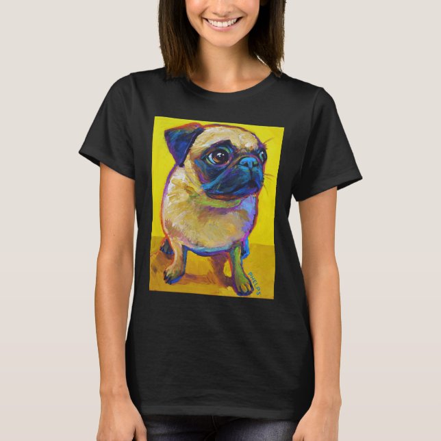 Adorable cachorro de pug en la camiseta amarilla c (Anverso)