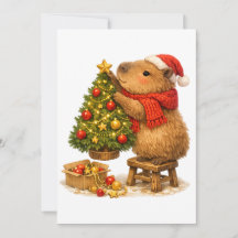 Adorable Capybara de Navidad decorando un árbol de