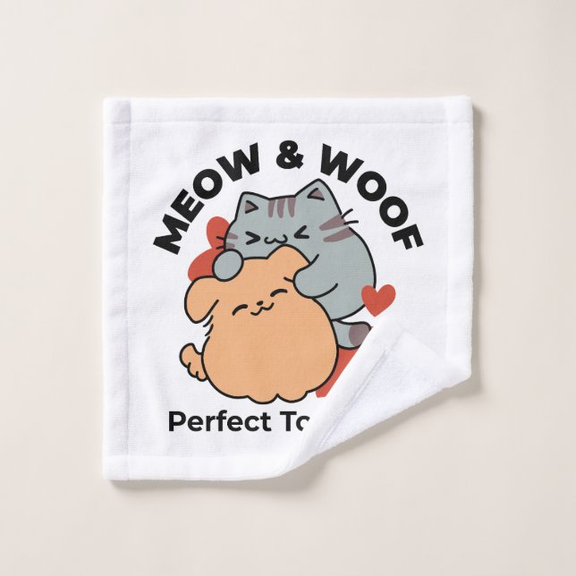 Adorable Cat and Dog Hug - Diseño de Meow & Woof (Toallita)