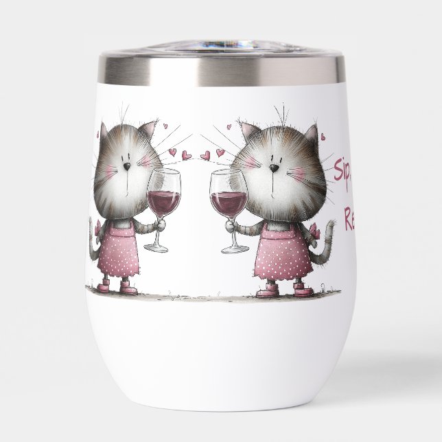 Adorable Cat Funny Wine Tumbler (Frente)