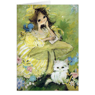 Adorable Chica Vintage con Kitty y Bird