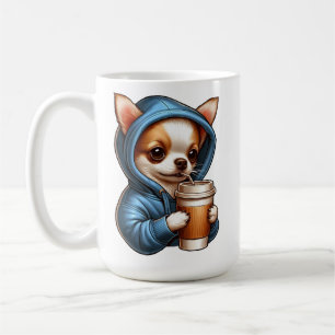 Adorable Chihuahua bebiendo café de una taza