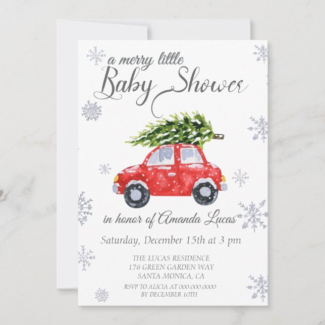 Adorable coche invierno ducha bebé Invitación (Anverso)