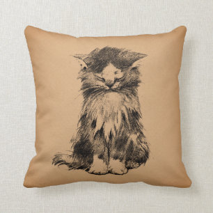 Adorable Cojín decorativo de arte gato vintage Kit