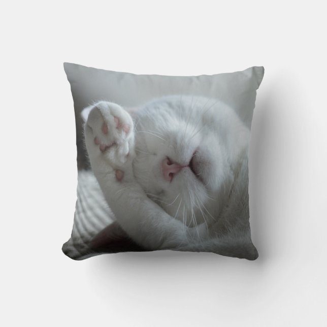 Adorable Cojín decorativo de gato blanco (Anverso)
