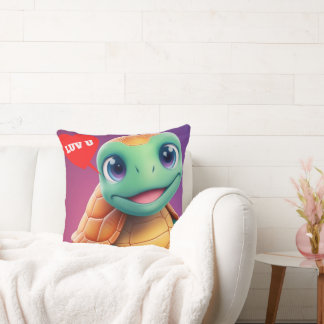 Adorable Cojín decorativo sonriente de tortuga