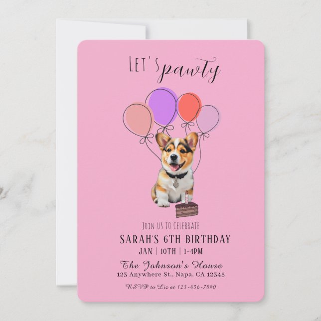 Adorable Corgi Rosa Juguetón Cumpleaños Personaliz (Anverso)