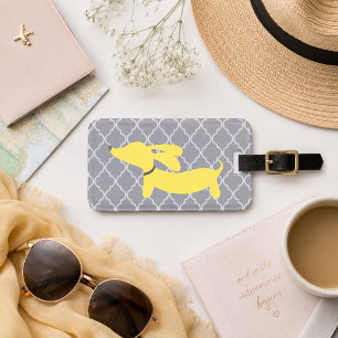 Adorable Dachshund Etiqueta para Equipaje Amarillo