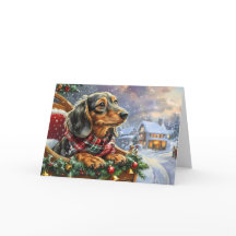 Adorable Dachshund negro y canela Navidad