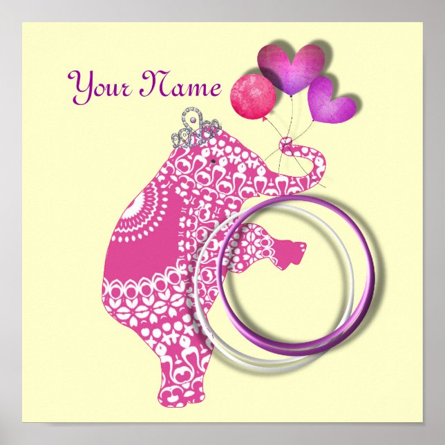 Adorable Decoración Personalizada de Elefante Rosa (Frente)