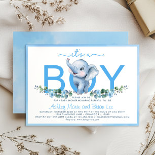 Adorable Elephant Boy Baby Shower Blue Invitación