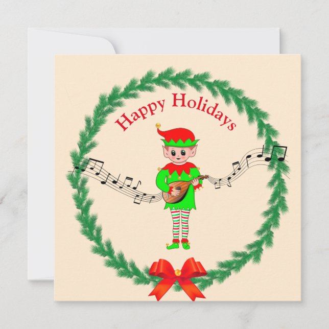 Adorable elfo de Navidad con mandolina (Anverso)