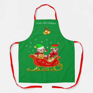 Adorable Elfo de Navidad en Trineo con Delantal de