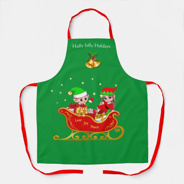 Adorable Elfo de Navidad en Trineo con Delantal de (Anverso)