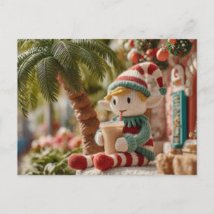 Adorable Elfo de Navidad Tejido Bebiendo Café con