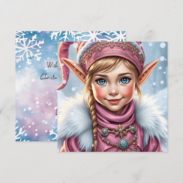 Adorable Elfo Rosa | Navidad Personalizada Feliz (Anverso / Reverso)