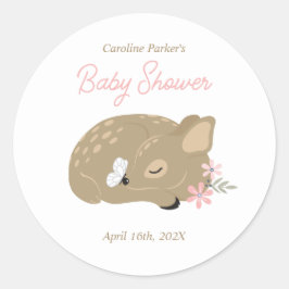 Adorable Fawn Baby Shower Classic Round Pegatina