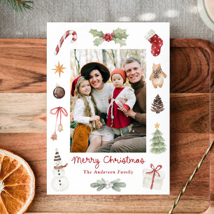 Adorable Foto Familiar de Navidad en Acuarela Feli