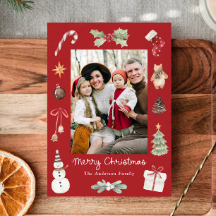 Adorable Foto Familiar de Navidad en Acuarela Roja
