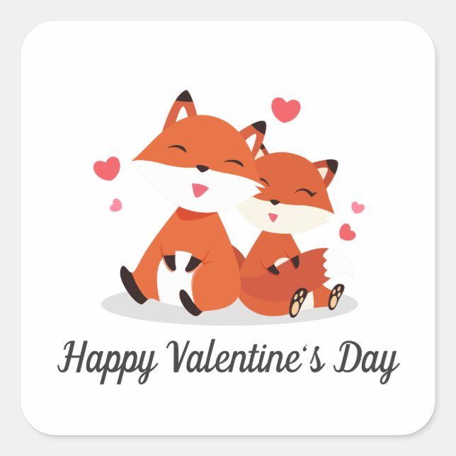 Adorable Foxes Couple Valentine | Sello Pegatina (Anverso)