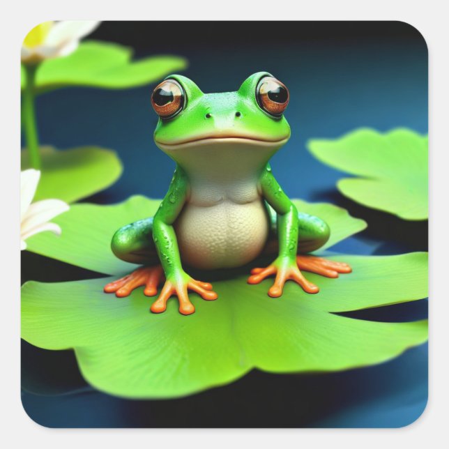 Adorable Frog Square Pegatina (Anverso)