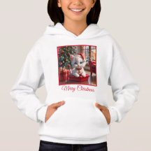 Adorable Gatito Blanco y Regalo de Navidad