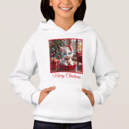 Adorable Gatito Blanco y Regalo de Navidad