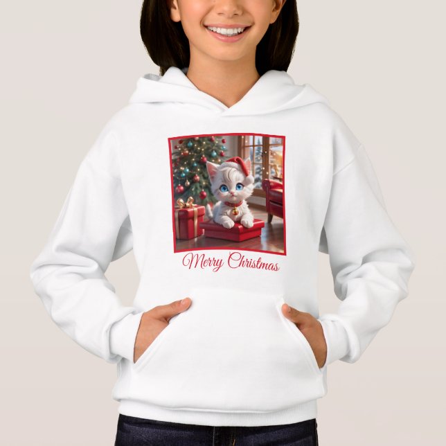 Adorable Gatito Blanco y Regalo de Navidad (Anverso)