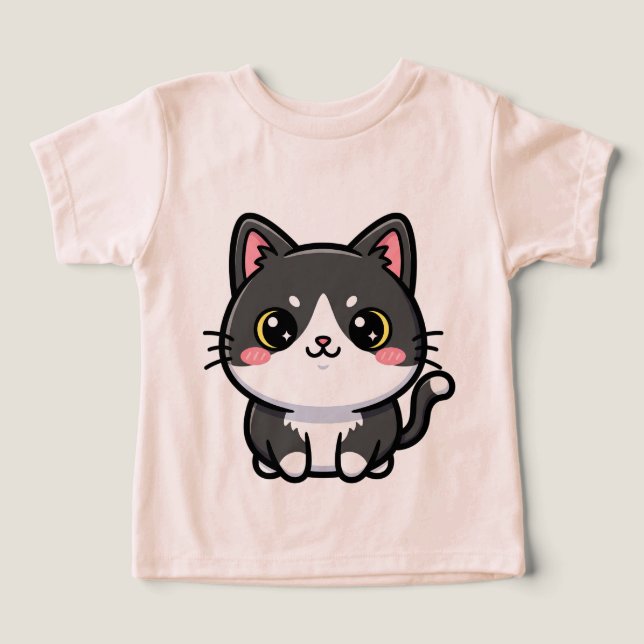 Adorable gatito kawaii blanco y negro (Diseño delantero )