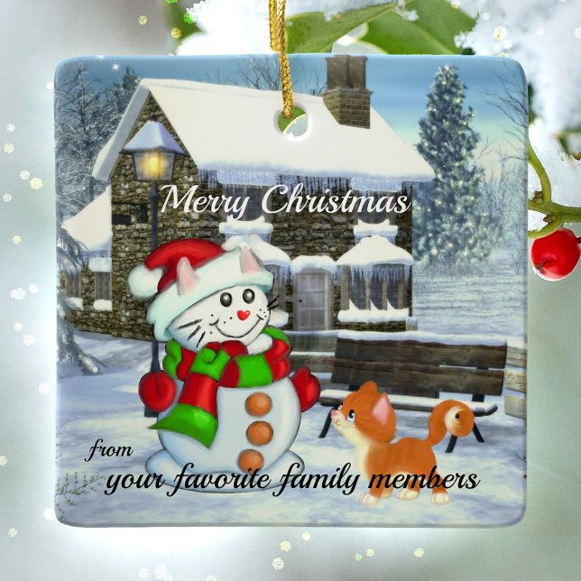 Adorable Gato de Nieve Navidades Ornamento cerámic (Subido por el creador)