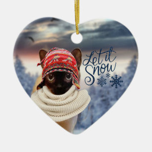 Adorable gato tonkinés santa adornos navideños