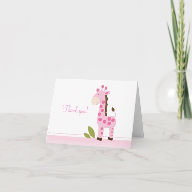 Adorable Giraffe rosa plegado Gracias notas (Anverso)