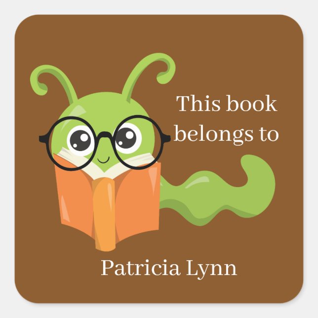 adorable gusano de libro agregar nombre Pegatina c (Anverso)