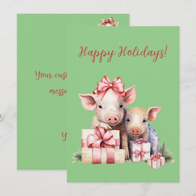 Adorable Happy Holidays Piggies Watercolor Cards (Anverso / Reverso)