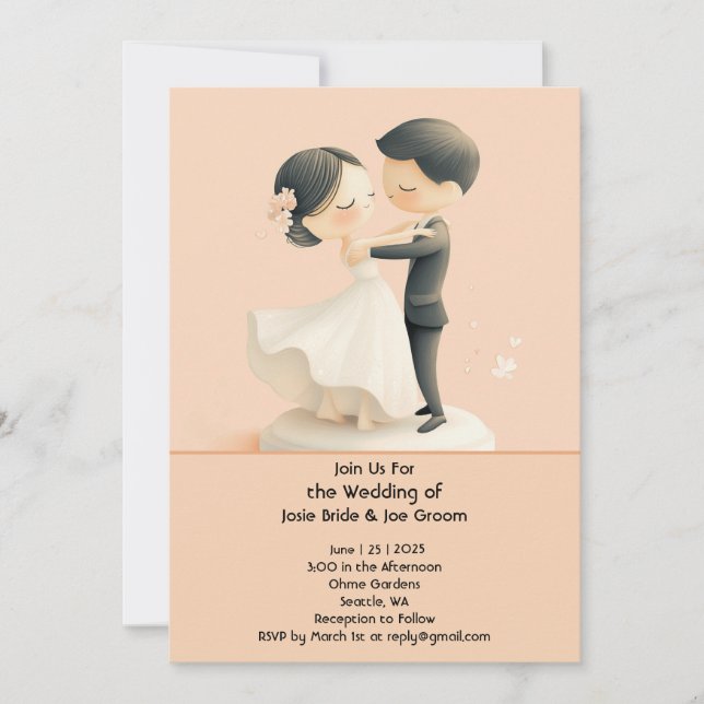 Adorable invitación a la boda del dúo de baile (Anverso)