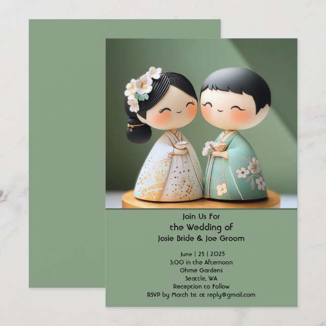 Adorable invitación a la boda japonesa (Anverso / Reverso)