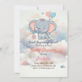 Adorable invitación Baby Shower con nubes oníricas