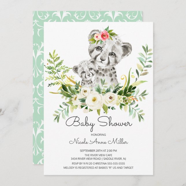 Adorable Invitación de Baby Shower a Cheetah Jungl (Anverso / Reverso)