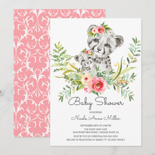 Adorable Invitación de Baby Shower a Cheetah Jungl (Anverso / Reverso)