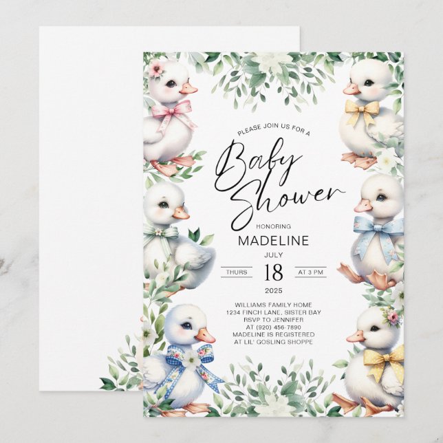 Adorable Invitación de Baby Shower a Goose Greener (Anverso / Reverso)