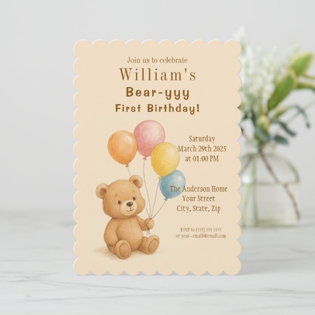 Adorable invitación de cumpleaños a Teddy Bear (Anverso de pie)