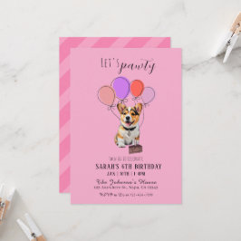 Adorable Invitación de Cumpleaños de Corgi Rosa Ju