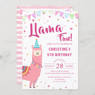 Adorable invitación de cumpleaños de Llama Rosa