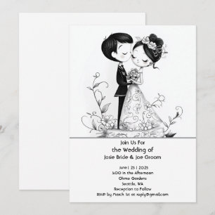 Adorable invitación de matrimonio ilustrada