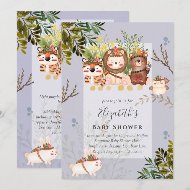 Adorable Jungle Animals Baby Boys Shower Invite (Anverso / Reverso)