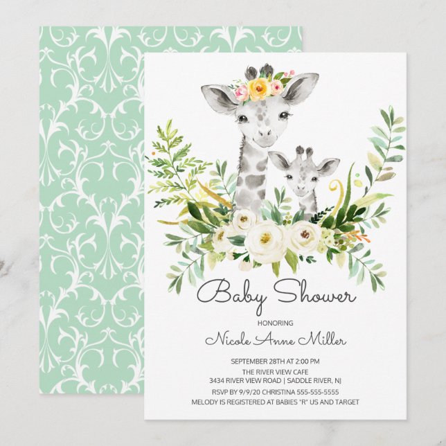 Adorable Jungle Giraffe Invitación Baby Shower (Anverso / Reverso)