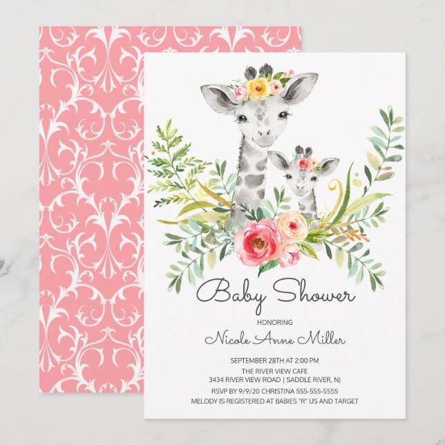 Adorable Jungle Giraffe Invitación Baby Shower (Anverso / Reverso)