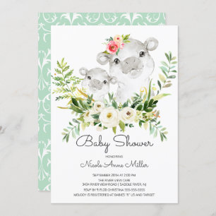 Adorable Jungle Hippo Invitación a Baby Shower