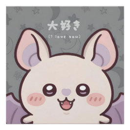 Adorable Kawaii Bat Poster - "Daisuki" (I Love You