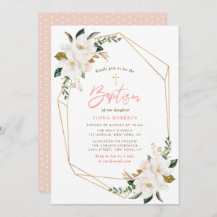 adorable magnolia flores Invitación al bautismo